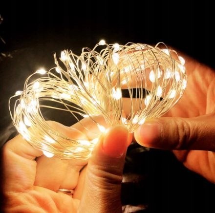 Lampki Led Na Druciu 10M 100 Diod - Dekoracja Do Wnętrz I Ogrodu Na Baterie