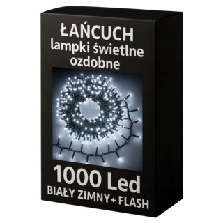 Łańcuch Lampki Led 1000 Diod 9,5M Ip44 Zimny Biały + Flash Dekoracyjny