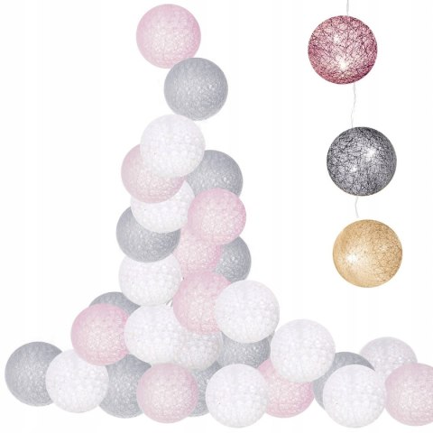 Girlanda Cotton Balls 10 Led 2,1M Różo-Biało-Szare Dekoracyjne Oświetlenie