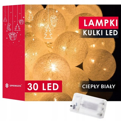 Girlanda Led Cotton Balls 30 Kul Na Baterie 6,1 M Springos Ciepła Biel