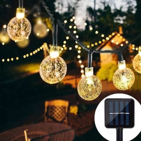 Girlanda Solarna 7M 40 Led Białe Ciepłe Na Altanę, Pergolę, Taras, Balkon