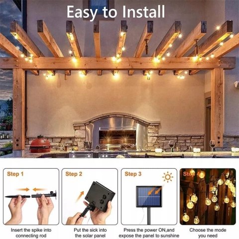 Girlanda Solarna 7M 40 Led Białe Ciepłe Na Altanę, Pergolę, Taras, Balkon