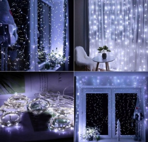 Kurtyna Led 2X2m 200 Diod Zimny Biały Usb + Pilot, 8 Trybów, Ip44, Timer