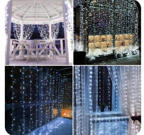 Kurtyna Led 2X2m 200 Diod Zimny Biały Usb + Pilot, 8 Trybów, Ip44, Timer