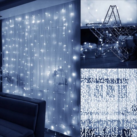 Kurtyna Led 3X3m 300 Led Usb Z Pilotem 8 Trybów - Zimny Biały Springos