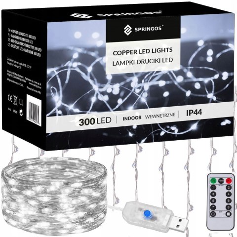 Kurtyna Led 3X3m 300 Led Usb Z Pilotem 8 Trybów - Zimny Biały Springos