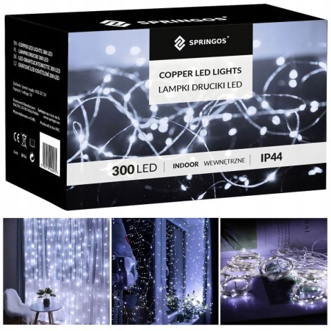 Kurtyna Led 3X3m 300 Led Usb Z Pilotem 8 Trybów - Zimny Biały Springos