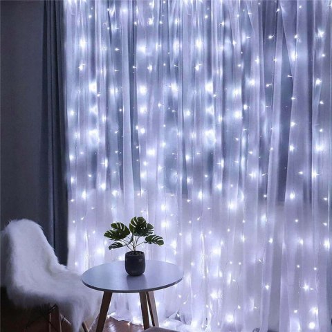 Kurtyna Led 3X3m 300 Led Usb Z Pilotem 8 Trybów - Zimny Biały Springos