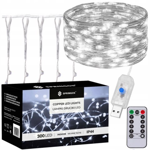 Kurtyna Led 3X3m 300 Led Usb Z Pilotem 8 Trybów - Zimny Biały Springos
