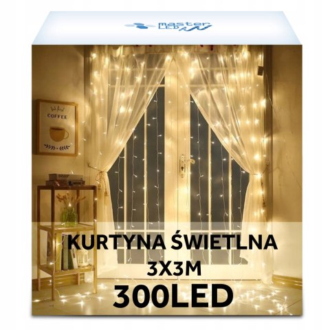 Kurtyna Led 300 Ledowa 3X3m Usb 2700K Biały Ciepły, Pilot Do 10M Sterowania