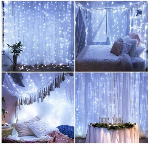 Kurtyna Świąteczna Led 3X3m 300 Micro Lampki Usb, 8 Trybów, Timera, Zimne