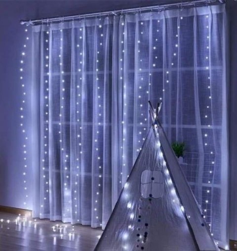 Kurtyna Świąteczna Led 3X3m 300 Micro Lampki Usb, 8 Trybów, Timera, Zimne