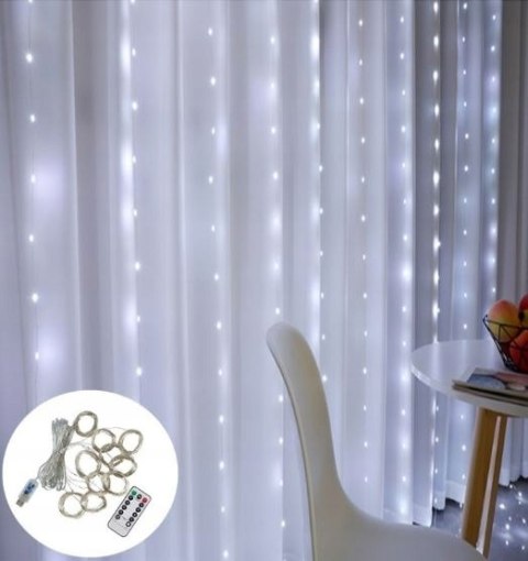 Kurtyna Świąteczna Led 3X3m 300 Micro Lampki Usb, 8 Trybów, Timera, Zimne
