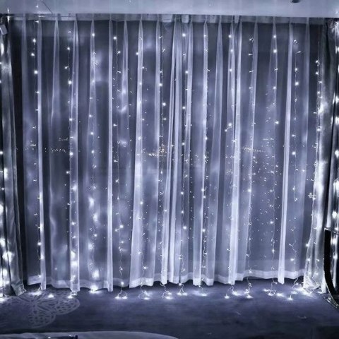 Kurtyna Świąteczna Led 3X3m 300 Micro Lampki Usb, 8 Trybów, Timera, Zimne