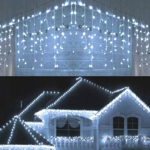 Kurtyna Świetlna 300 Led Ip44 Biały Zimny 12M, Do Elewacji Z 8 Trybami