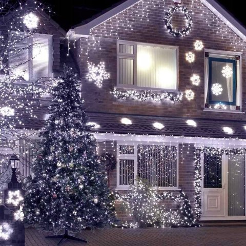 Kurtyna Świetlna 300 Led Ip44 Biały Zimny 12M, Do Elewacji Z 8 Trybami