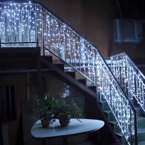 Kurtyna Świetlna 300 Led Ip44 Biały Zimny 12M, Do Elewacji Z 8 Trybami