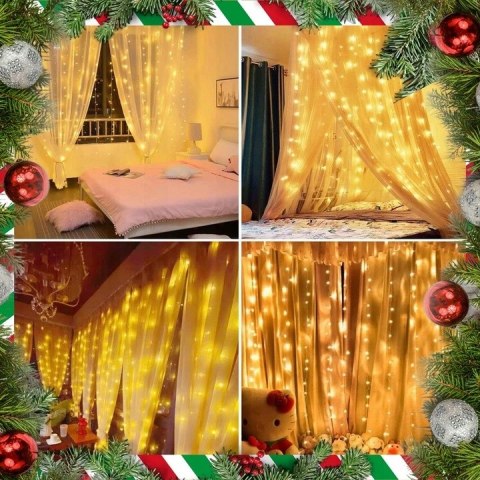 Kurtyna Świetlna Led 300 Diod 3X3 M Na Okno, Pilot 8 Trybów, Zasilanie Usb