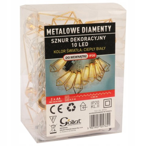Lampiki Choinkowe 10 Led Metalowe Złote 120Cm Ciepłe Na Dekoracje