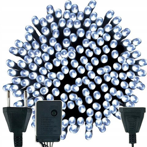 Lampiki Choinkowe 300 Led Zimno Białe 21M 8 Trybów Wodoodporne Przedłużka