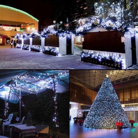 Lampiki Choinkowe 300 Led Zimno Białe 21M 8 Trybów Wodoodporne Przedłużka