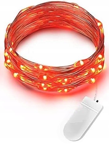 Lampiki Led Czerwone Na Druciku 30 Diod, 280Cm Co 10Cm, Baterie Cr2032 24H