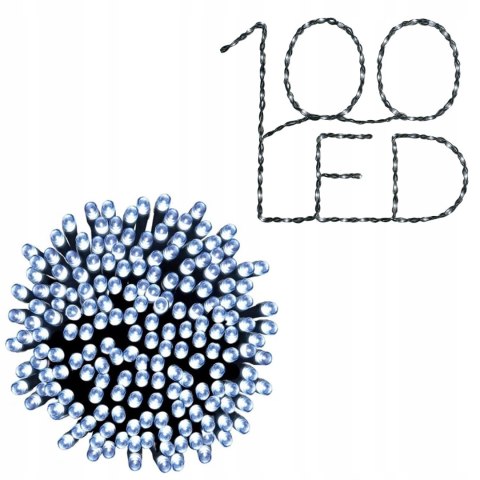 Lampiki Świąteczne 100 Led Zimny Biały Ip44 8M - Do Wnętrz I Na Zewnątrz