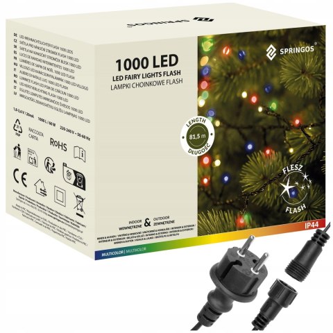 Lampki Choinkowe 1000 Led Zewnętrzne Kurtyna Świetlna Ip44 Multikolor Flash
