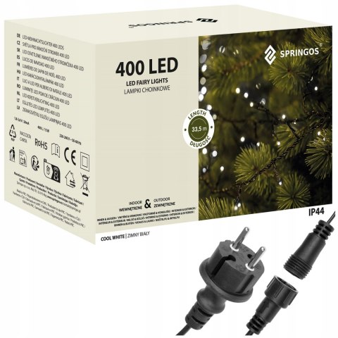 Lampki Choinkowe 400 Led Zimny Biały 33,5M Ip44 Ce - Łączenie Do 3 Zestawów