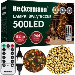 Lampki Choinkowe 500 Led 50M Ip44 Pilot 8 Trybów, Timery, Ciepły Biały