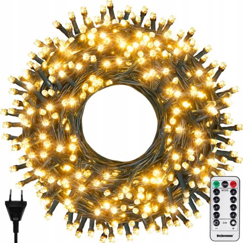 Lampki Choinkowe 500 Led 50M Ip44 Pilot 8 Trybów, Timery, Ciepły Biały