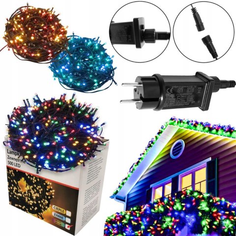 Lampki Choinkowe 500 Led Multikolor 25M+5M Ip44 Do Wewnętrz I Zewnętrz