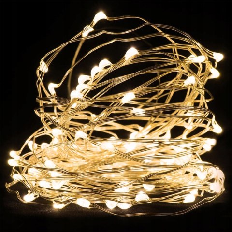 Lampki Choinkowe Led 10M - 100 Diod, Na Bateryjne Drucik Metalowy 3000K