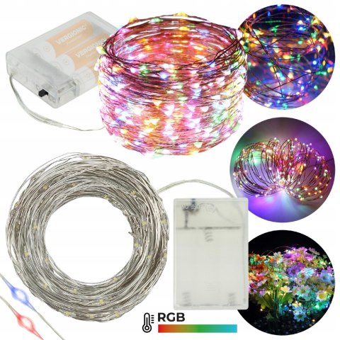 Lampki Choinkowe Led Drucik 10M Rgb Na Baterie - 100 Diod, Dekoracyjne