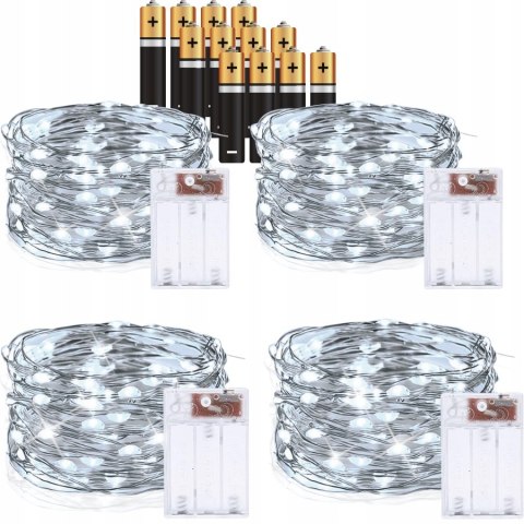 Lampki Led Drucik 10M 100 Led Na Baterie - 4 Szt Zimny Biały Dekoracyjny