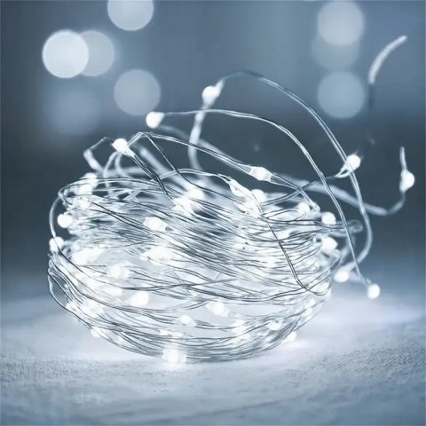 Lampki Led Drucik 10M 100 Led Na Baterie - 4 Szt Zimny Biały Dekoracyjny