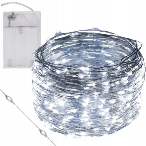 Lampki Led Na Drucie 100 Led 10M Dekoracja Wnętrza Na 3Xaa Zimny Biały
