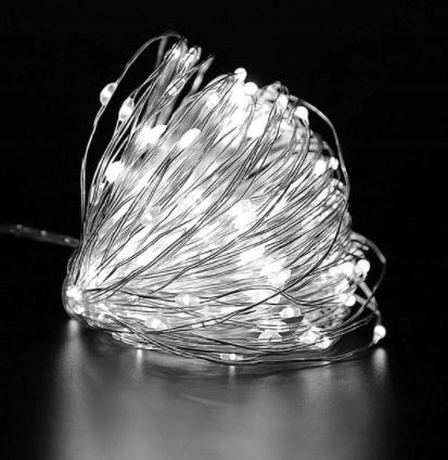 Lampki Led Na Drucie 100 Led 10M Dekoracja Wnętrza Na 3Xaa Zimny Biały