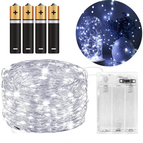 Lampki Led Na Drucik 10M 100 Led Na Baterie Zimny Biały - Dekoracja - Eco