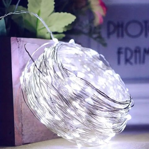 Lampki Led Na Drucik 10M 100 Led Na Baterie Zimny Biały - Dekoracja - Eco