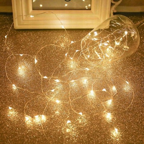 Lampki Led Na Druciku 20 Led Ciepły Biały, Na Baterie, Do Dekoracji Diy