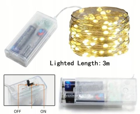 Lampki Led Na Druciku 30 Led 3M Białe Ciepłe Na Baterie Do Stroika Choinki