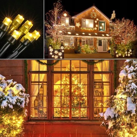 Lampki Świąteczne 100 Led Ciepły Biały 7M 230V 8 Trybów Do Choinki I Ogrodu
