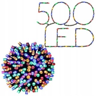 Lampki Świąteczne 500 Led Multi Kolor Ip44 Mocne Na Choinkę I Dekorację