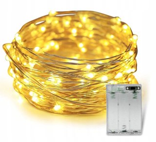 Led Druciki Choinkowe 10M Na Baterie 100 Diódów Biały Ciepły Elastyczne