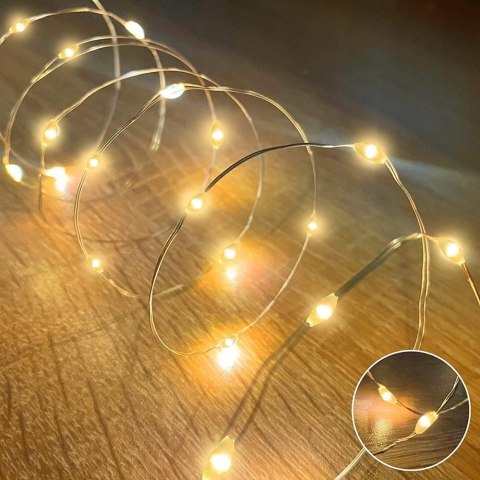 Led Druciki Choinkowe 10M Na Baterie 100 Diódów Biały Ciepły Elastyczne