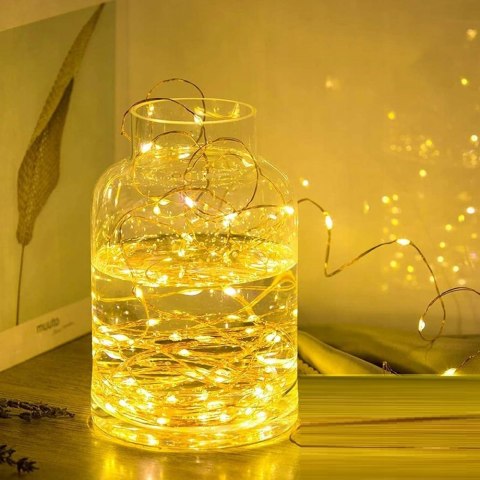 Led Druciki Choinkowe 10M Na Baterie 100 Diódów Biały Ciepły Elastyczne