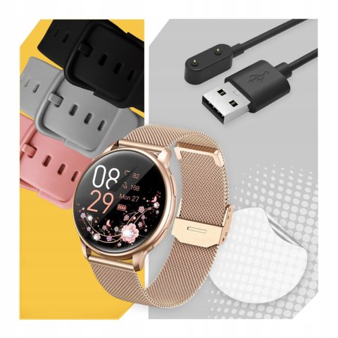 Smartwatch Damski 1,39 Cal Ip68, 4 Paski, Polskie Menu, Powiadomienia