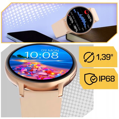 Smartwatch Damski 1,39 Cal Ip68, 4 Paski, Polskie Menu, Powiadomienia