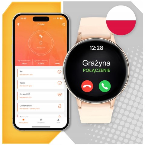 Smartwatch Damski 1,39 Cal Ip68, 4 Paski, Polskie Menu, Powiadomienia